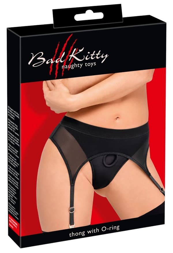 Bad Kitty mustat stringit sukkanauhavyöllä L