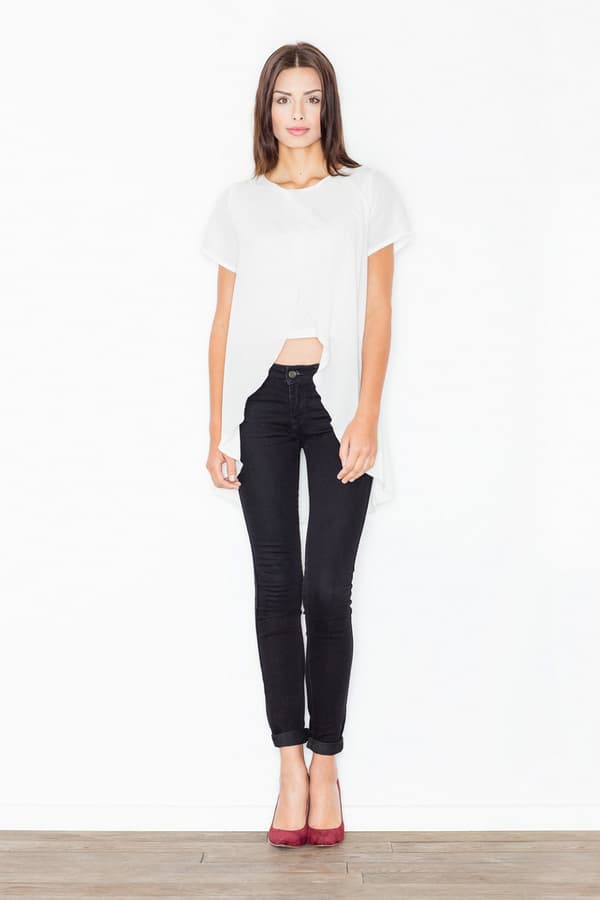 Asymmetrisk blus med utskärning framtill, vit och ecru, storlek S