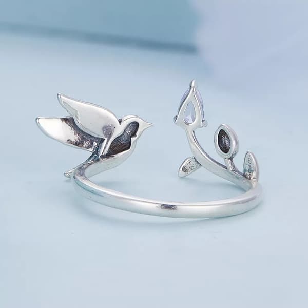 Anillo de colibrí ajustable de plata S925