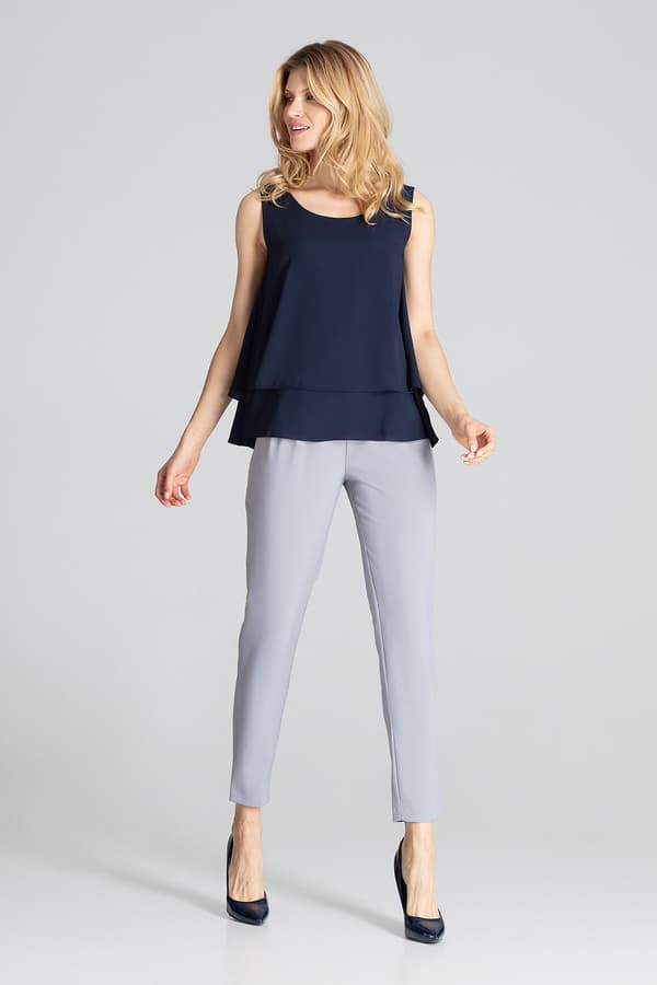 Elegant ærmeløs bluse - marinblå M679 størrelse S