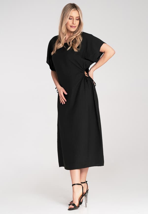 Løs elegant midikjole - sort, universal størrelse M1183