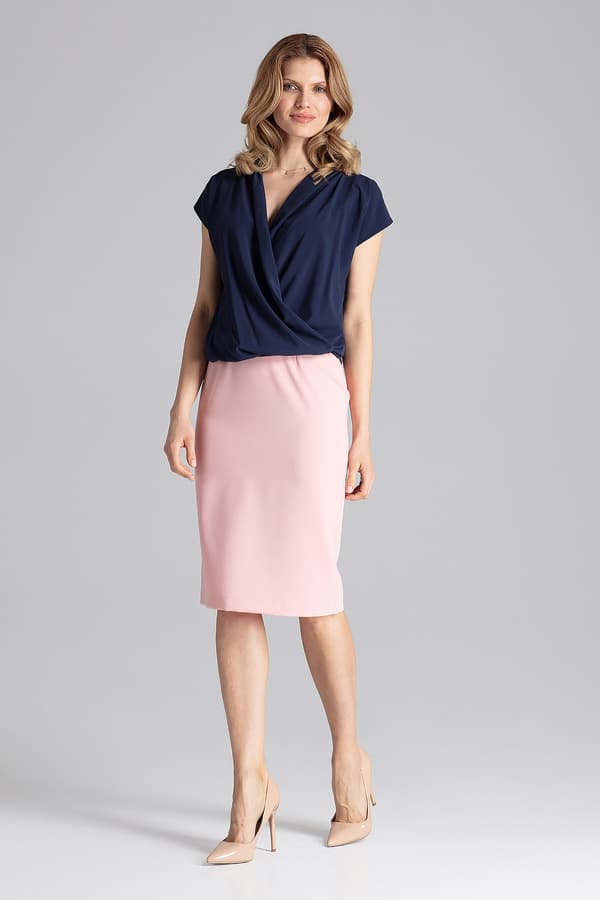 M652 elegant V-ringad kortärmad blus marinblå storlek S