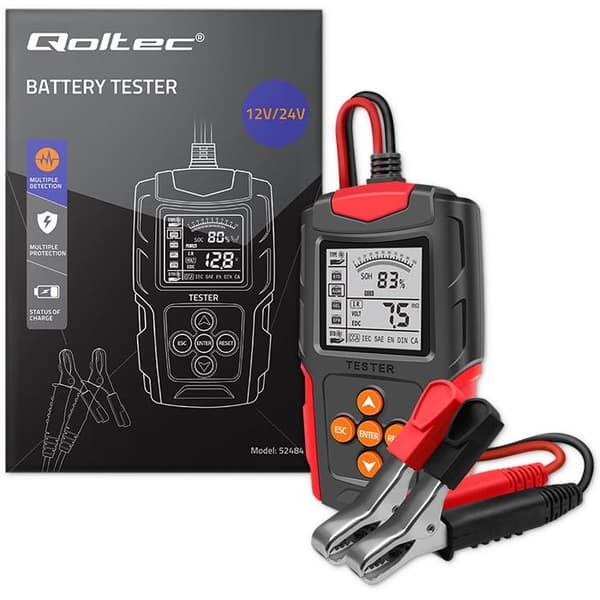 Qoltec digital batteritester med LCD-display | 12V | 24V | 3Ah-200Ah