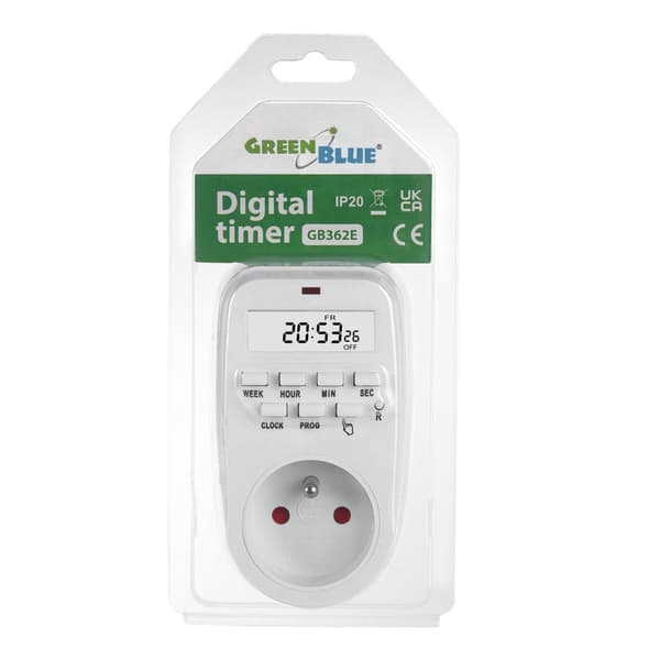 GreenBlue GB362 E digital timer, maks. belastning 16A, IP20
