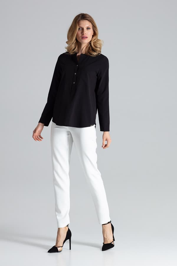 Elegant bluse med krave i sort størrelse S