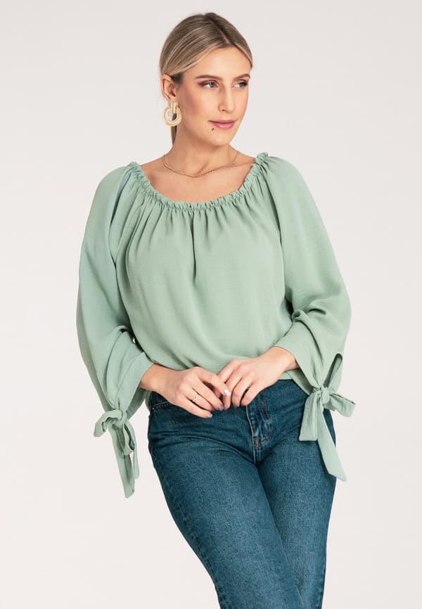 Spansk bluse - langærmet bohobluse - mintgrøn M1133 universal