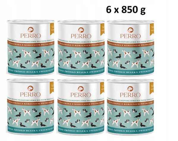 Perro våtfoder för hund med nötkött och persiljerot, 6x850g