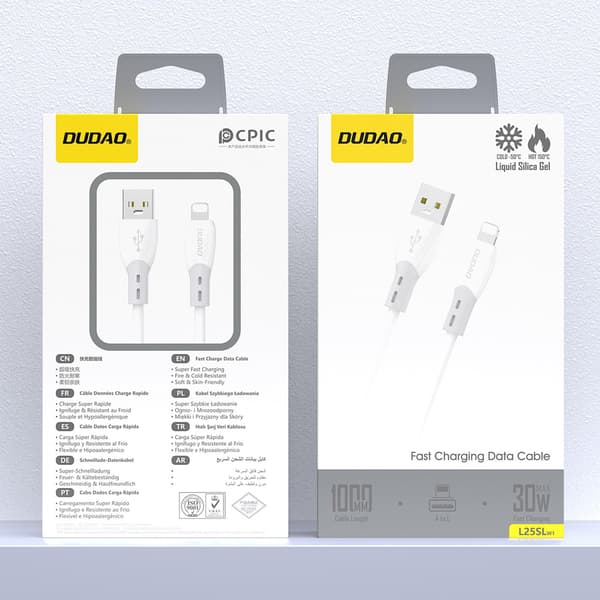 Silikonflätad USB-A-kabel - iPhone Lightning L25SL 30W 1m - Vit