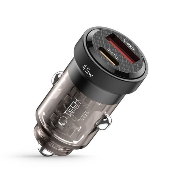 USB-C USB-A CC45W QC 45W Biloplader - Sort