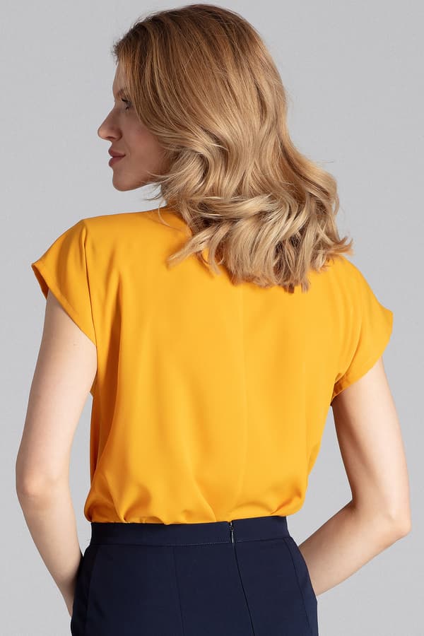 M652 elegant V-ringad kortärmad blus senapsgrå storlek S