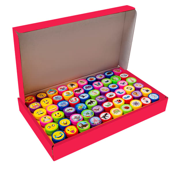 Stempler til børn, stempler, dyr, smileys, farverige sæt x 60