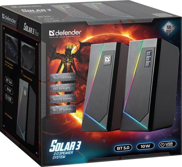 Defender SOLAR 3 2.0 10W Bluetooth-USB-kaiuttimet RGB-taustavalolla