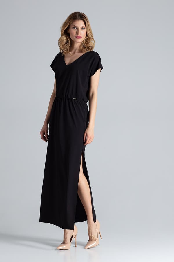 Sort elegant maxikjole med slit - Perfekt til sommeren størrelse S