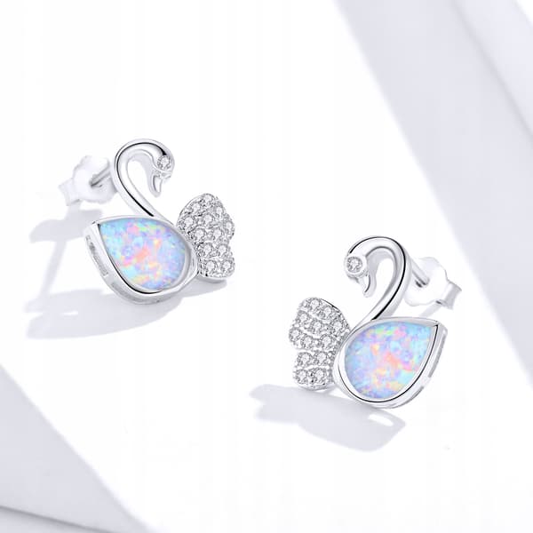 Pendientes de cisne iridiscente en plata 925