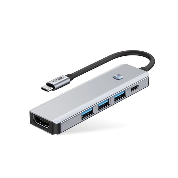 5in1 HUB-sovitin USB-C PD USB-A HDMI 4K 60Hz 100W - harmaa