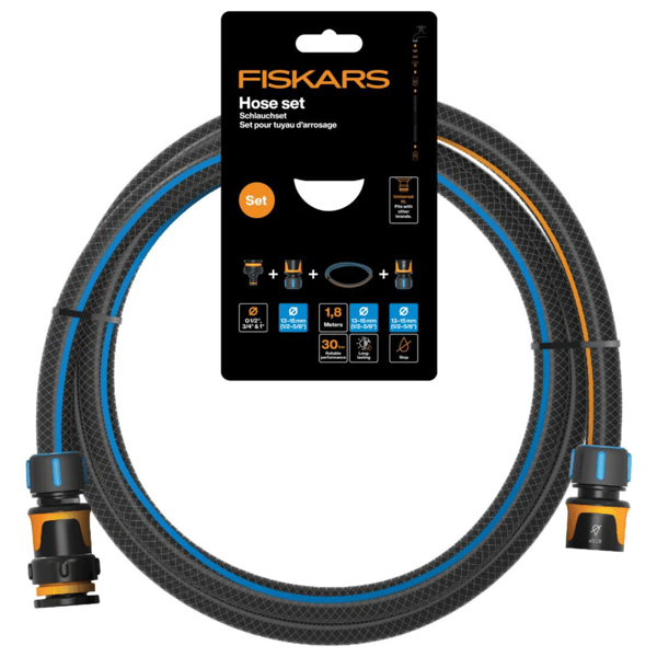 Fiskars trädgårdsslangkopplingskit snabbkoppling 13mm 1/2 tum 1,8m