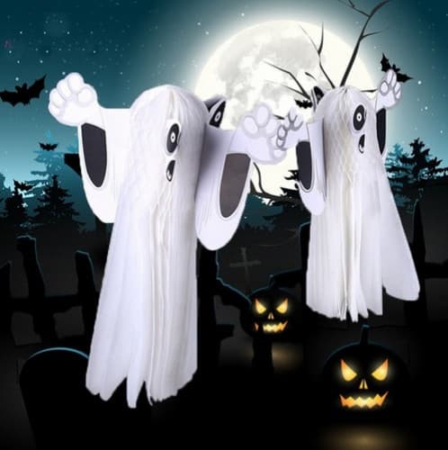 Halloween-hängande dekoration, papper, vit, spöke, 3d, 38 cm