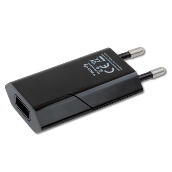 Techly USB 5V 1A musta seinälaturi