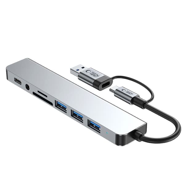 HUB multifunktionel splitter 8in1 USB-C USB-A SD/TF AV3.5 - grå