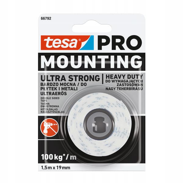 Tesa PRO monteringstape 1,5 m x 19 mm stærk