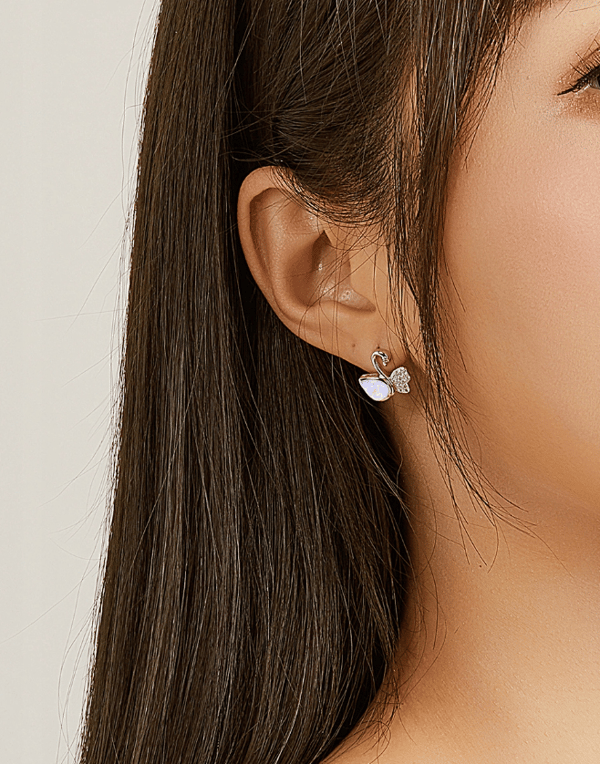 Pendientes de cisne iridiscente en plata 925