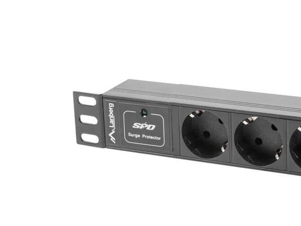 Lanberg strømskinne til 10" skabe 1U 16A PDU 3x Schuko 2m sort