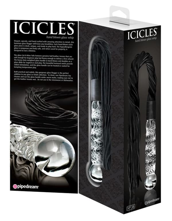 Icicles Eksklusiv Glasdildo med Pisk