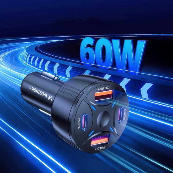 Autolaturi 2xUSB-C 2xUSB-A 60W - musta
