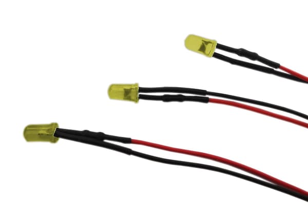 LED-diode 5mm 12V DC gul mat med 20cm kabel