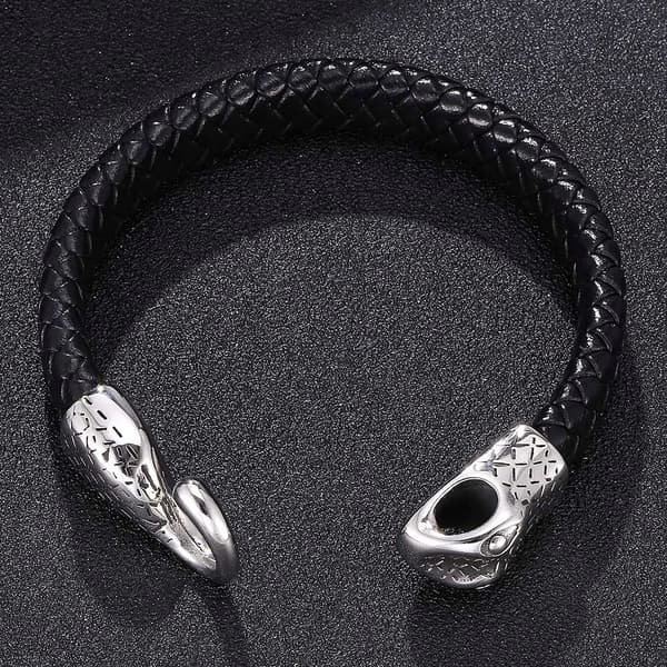 Herre læderarmbånd stål slangeskind 5