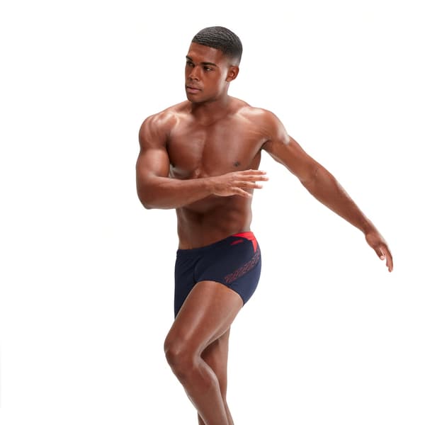 Speedo hyperboom SPL short AM 34 marinblå/röda badshorts