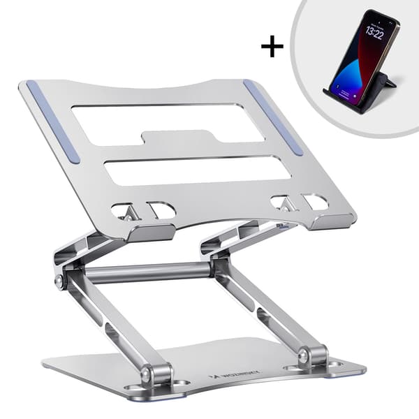 SET: Laptopställ i aluminium + smartphoneställ - silver