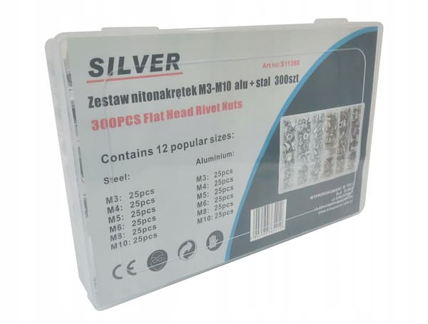 Niittimutterit M3-M10 300 kappaleen sarja Alu+Steel SilverTools