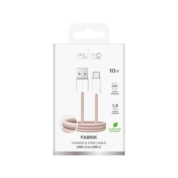 Fabrik 10W 1,5 m flätad USB-A - USB-C-kabel - beige