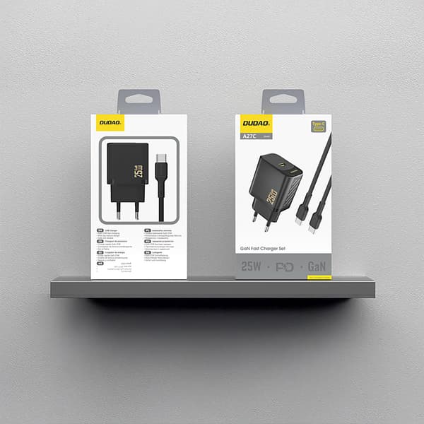 USB-C vægoplader med USB-C GaN PD 25W kabel - Sort