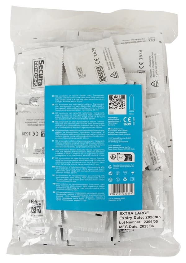 Secura Extra Wet silikonebaserede kondomer 100 stk. pose