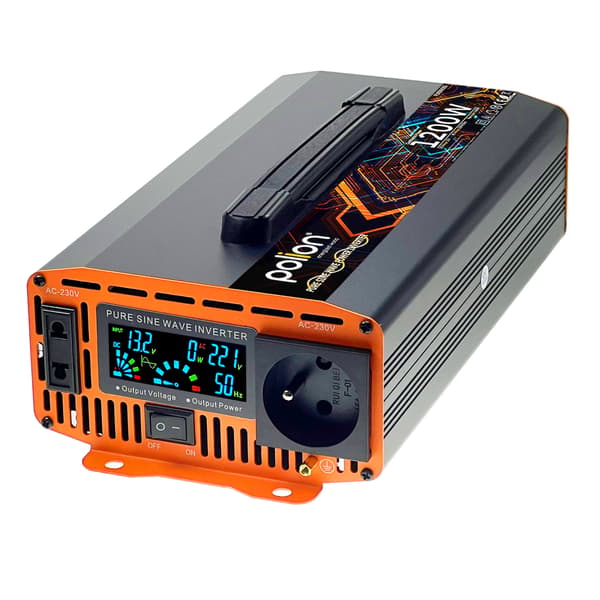 Bilkonverter 12V/230V 1200W ren sinus LCD-display