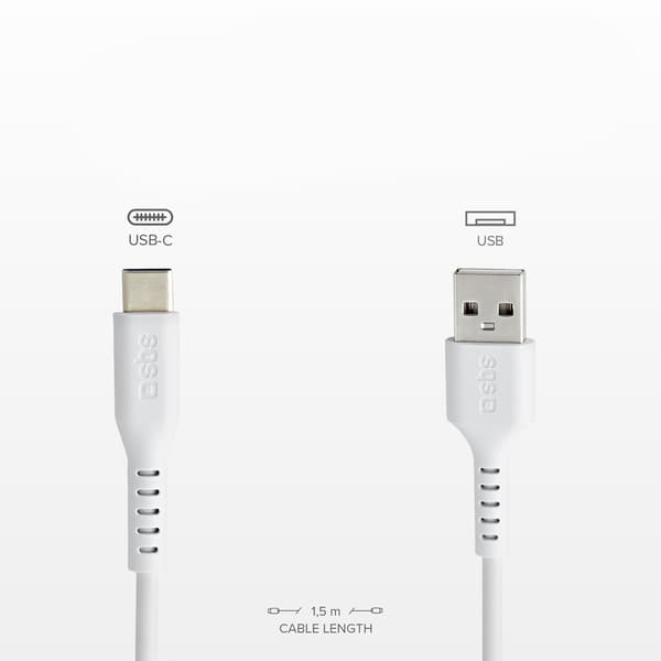 USB-A - USB-C -kaapeli 1,5 m - valkoinen