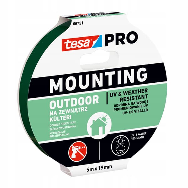 tesa PRO Monteringstejp för utomhusbruk, skumtejp, 5 m x 19 mm