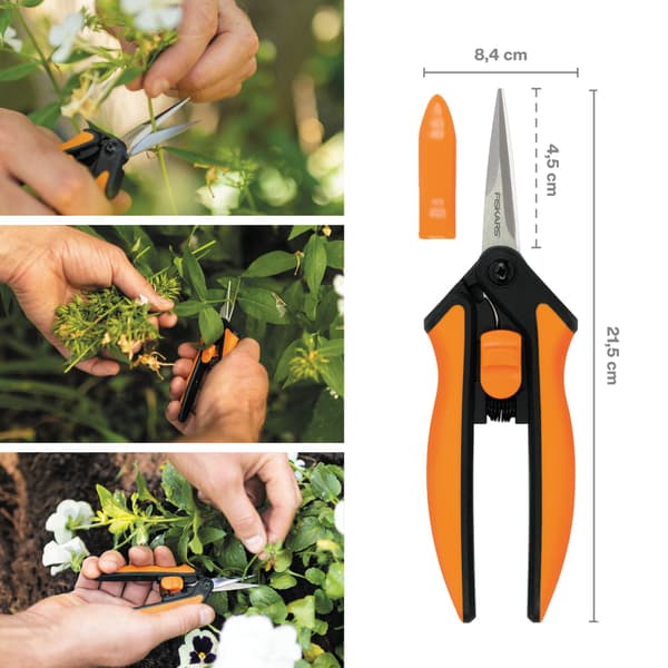 Fiskars Solid -puutarhasakset, käsikäyttöiset kukkasakset jousella