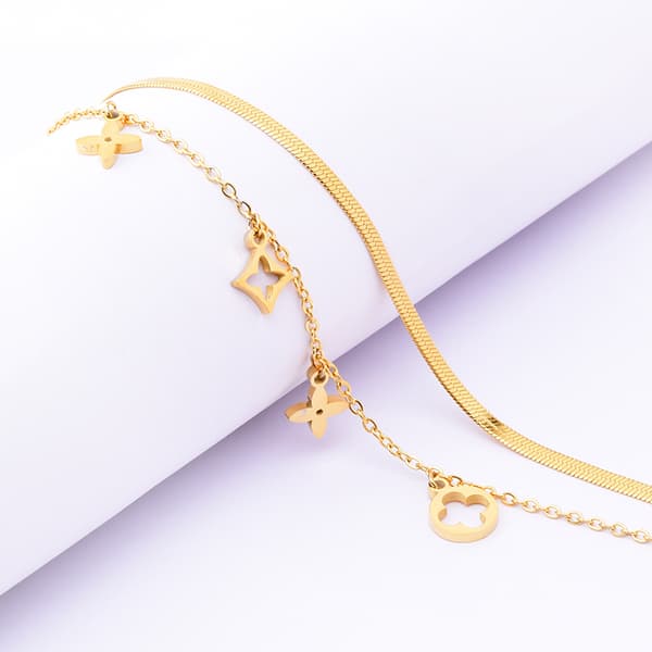 Pulsera de tobillo de acero dorado DOBLE