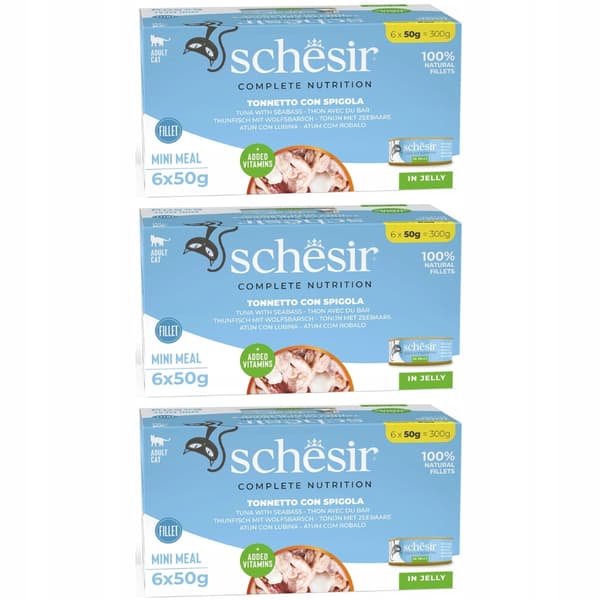 Våtfoder för katter SCHESIR M-Pack Tonfisk och abborre set 18x50g
