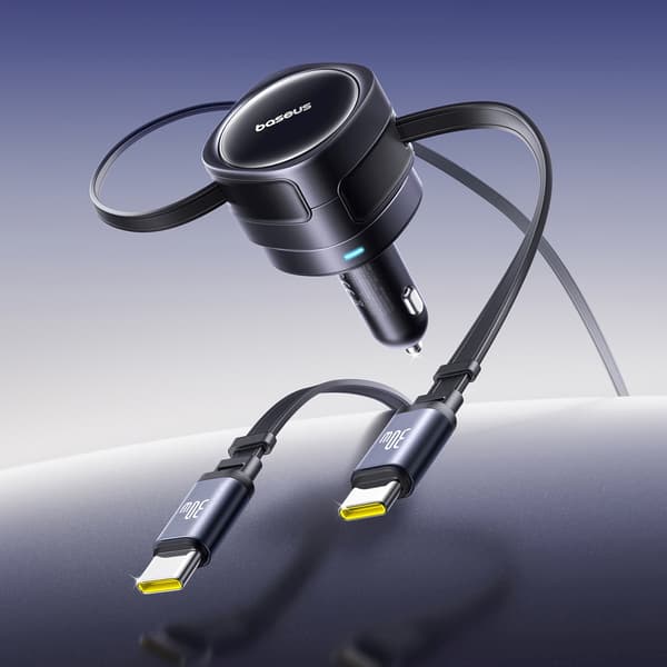 Biloplader med udtrækkelige USB-C-kabler 60W - Sort
