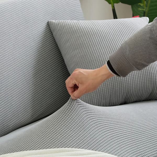 Sofföverdrag för 3-sits soffbädd ljusgrå jacquard