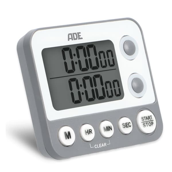 ADE Køkken Elektronisk Timer, 2 Målinger, Op til 99 Timer, 9×2×8 cm, Grå