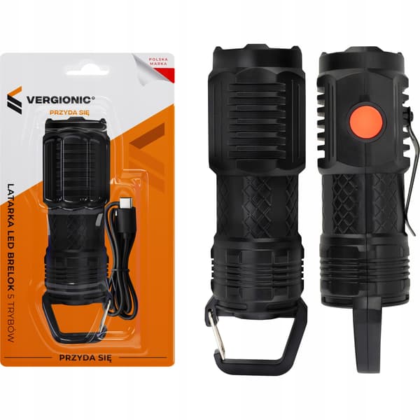 VERGIONIC Lomme LED-lommelygte nøglering 5 tilstande USB-C