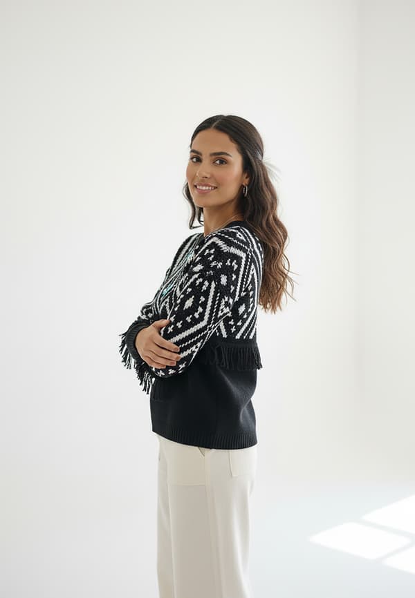Boho-neule hapsuilla - Boho-neule - Musta neule M1265 koko M