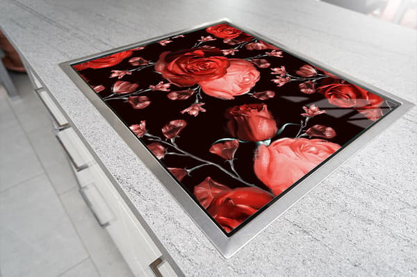 GLASSKYDDSPLÅT FÖR SPIS 70x52 ROSES