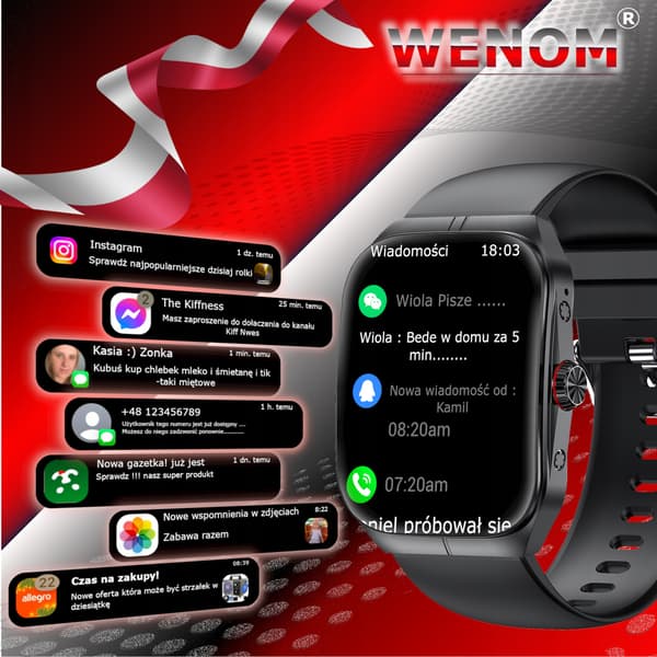 Wenom AMOLED NFC Bluetooth -älykello urheiluun, vedenpitävä Menu PL
