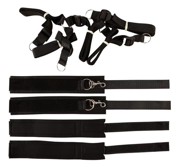 Fetish Seng Bondage Sæt BDSM Sengehåndjern Sort